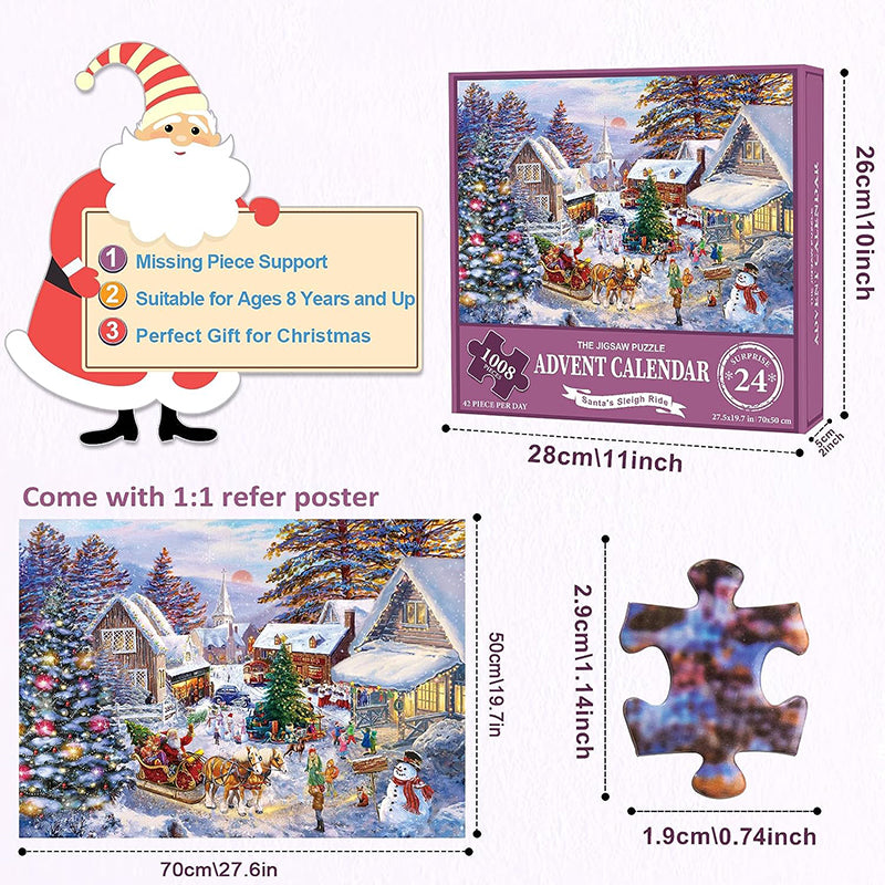 Calendrier de l'Avent de puzzles de Noël 1000 pièces - Cadeau de Noël