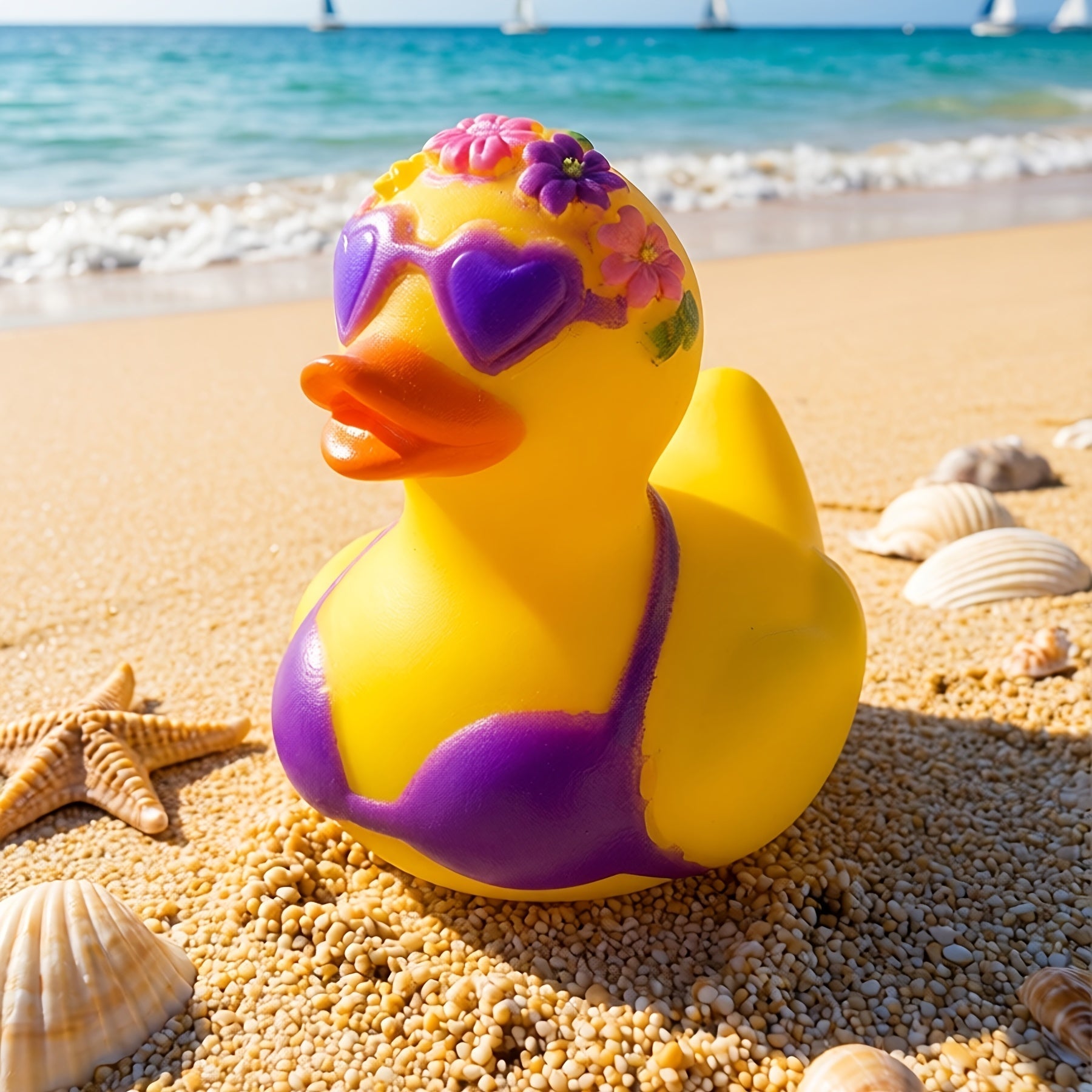 Canard en caoutchouc décoratif avec des fleurs et un bikini pour le bureau, la voiture ou la décoration de fête