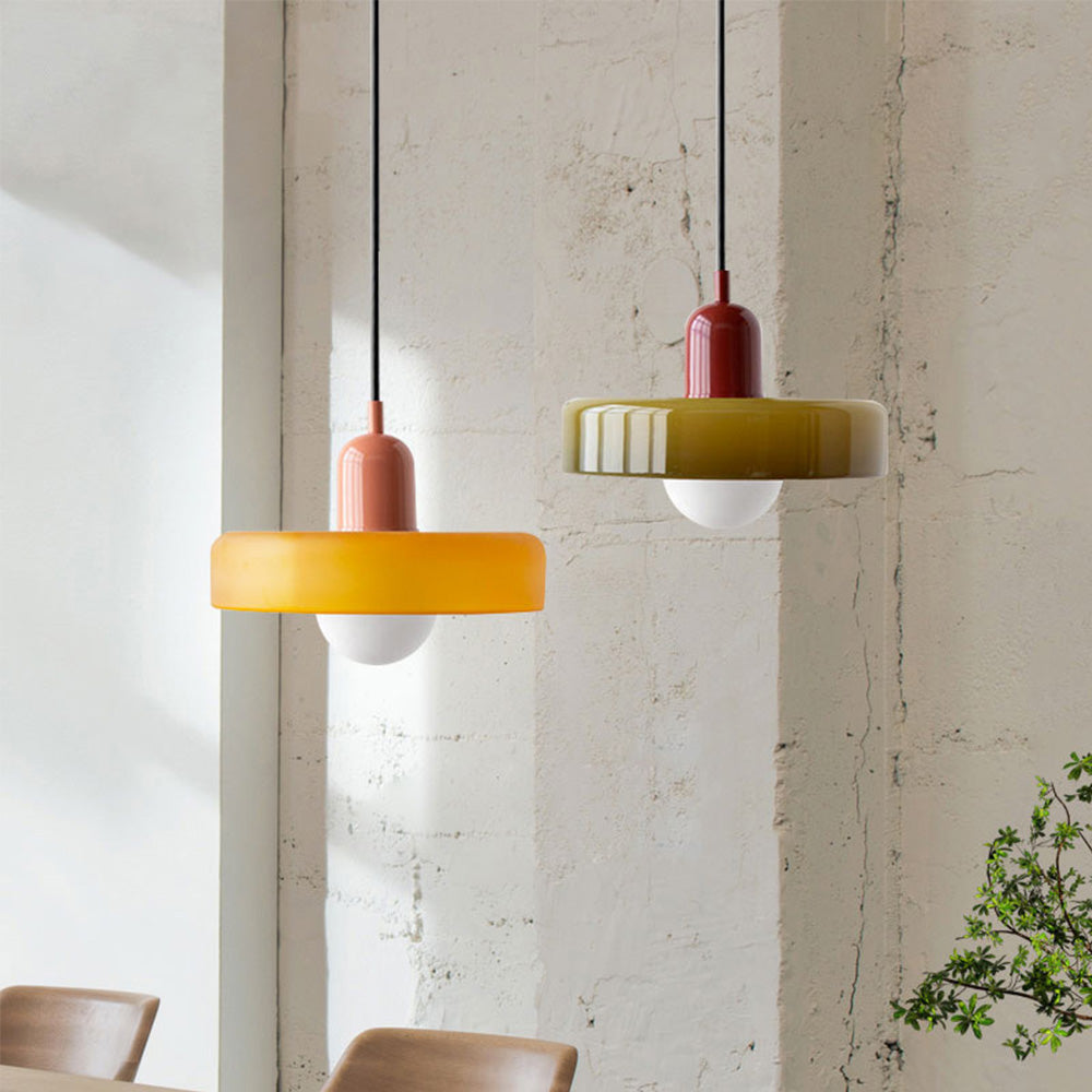 Suspension Bauhaus en Verre Coloré