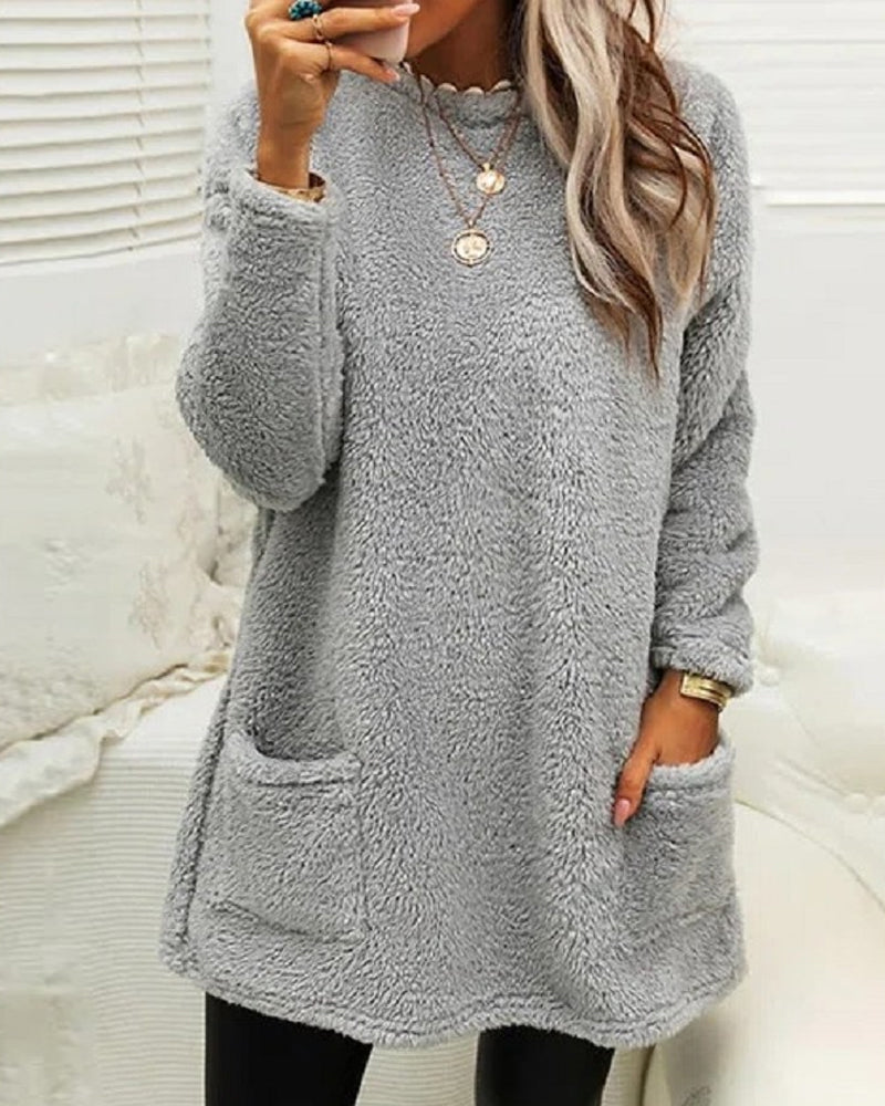 Pull tunique doux et confortable pour femmes - Sherpa surdimensionné, hiver
