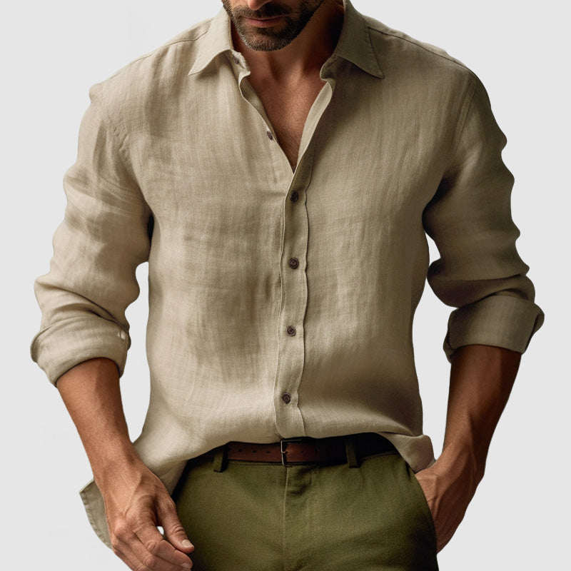 Chemise en Lin Vintage à Manches Longues