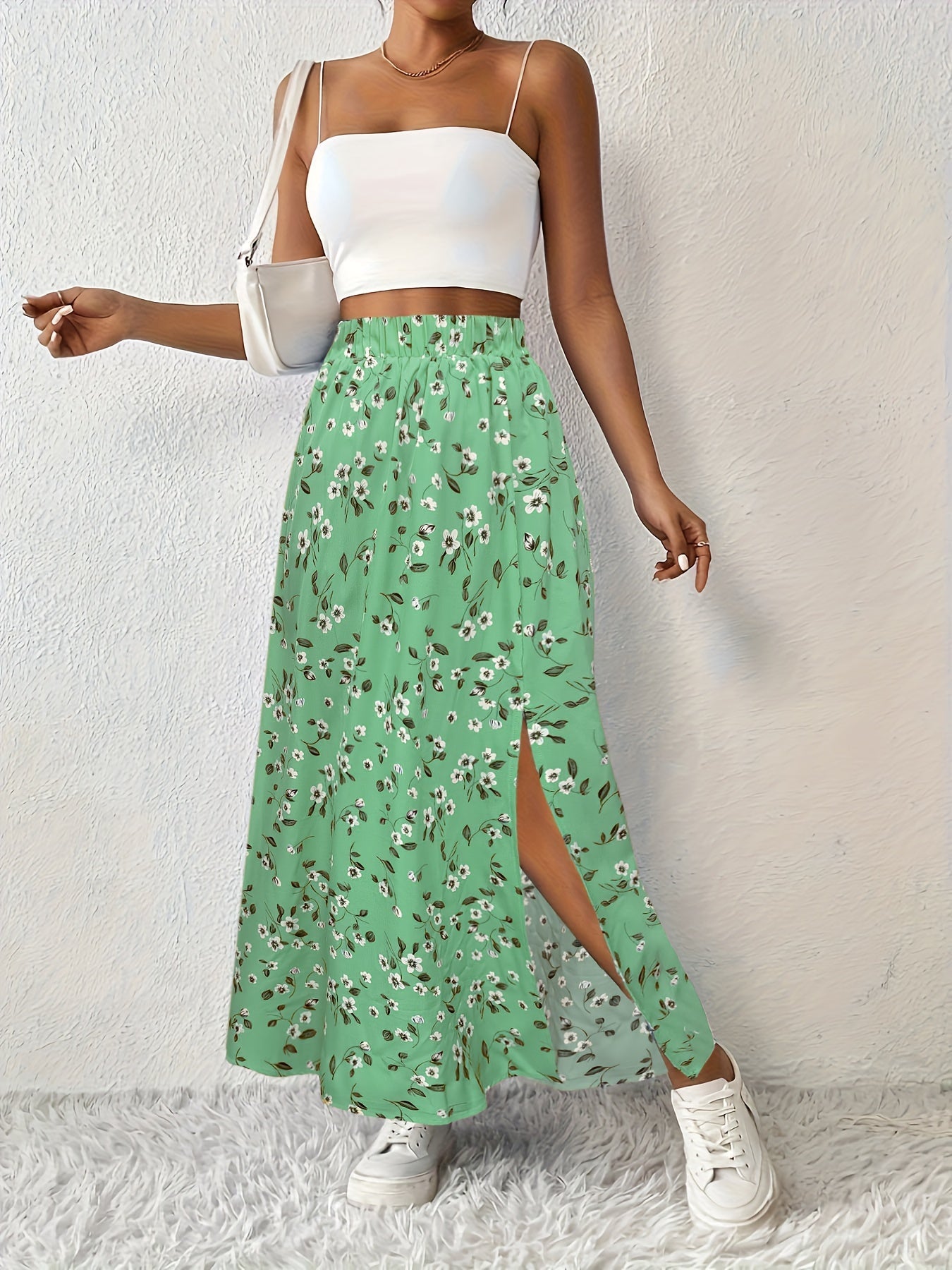 Jupe maxi d'été élégante à imprimé floral et fente légère pour femmes