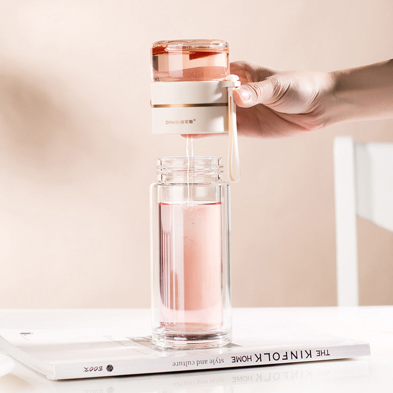 Bouteille d'eau en verre à double paroi étanche avec infuseur à thé