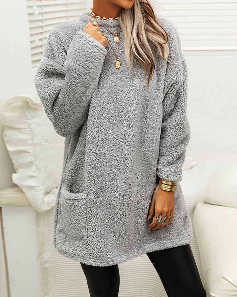 Pull tunique doux et confortable pour femmes - Sherpa surdimensionné, hiver