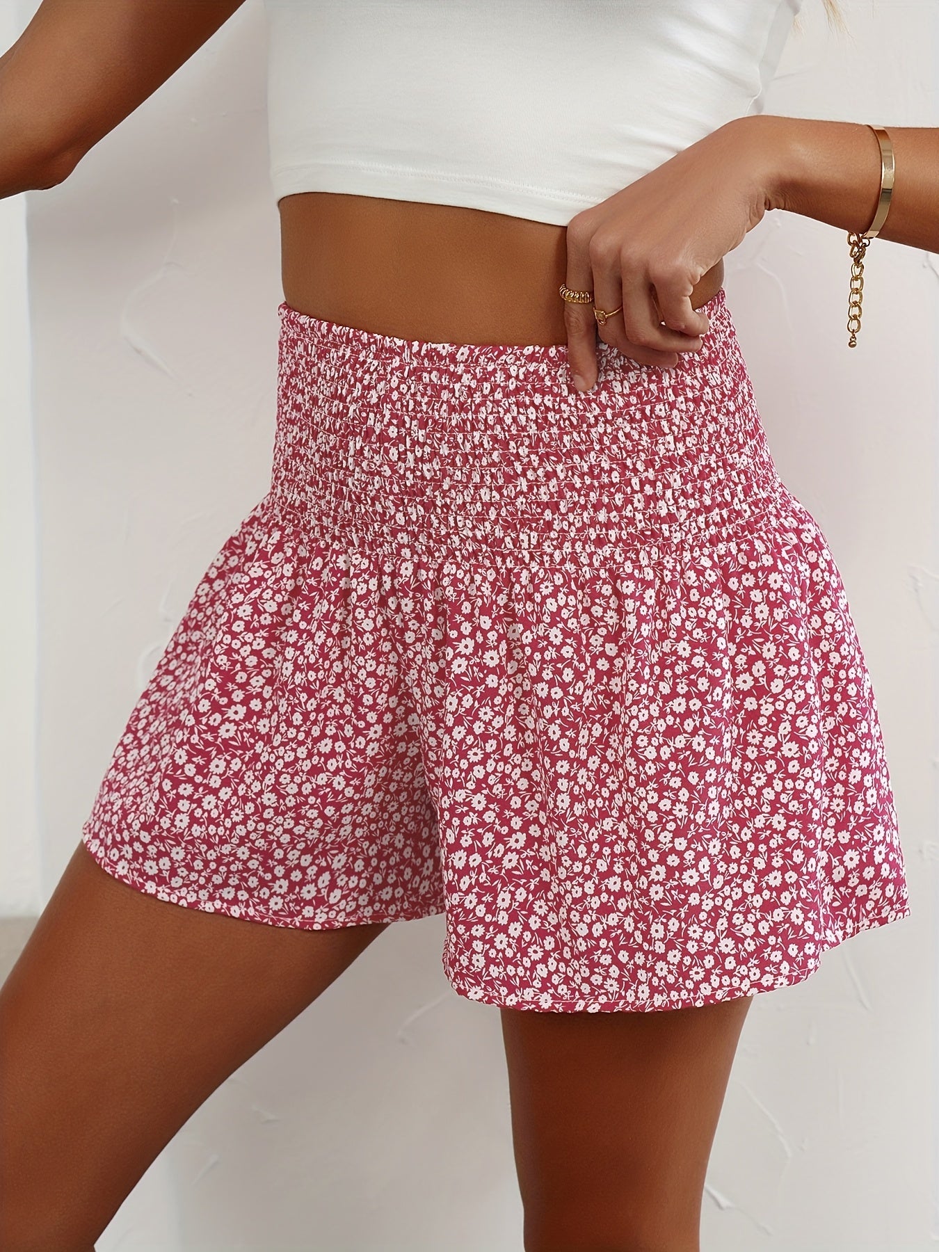 Shorts d'été légers pour femmes à imprimé floral et ceinture élastique confortable