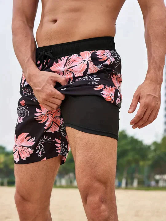 Shorts de bain pour homme avec tissu à séchage rapide et doublure de compression