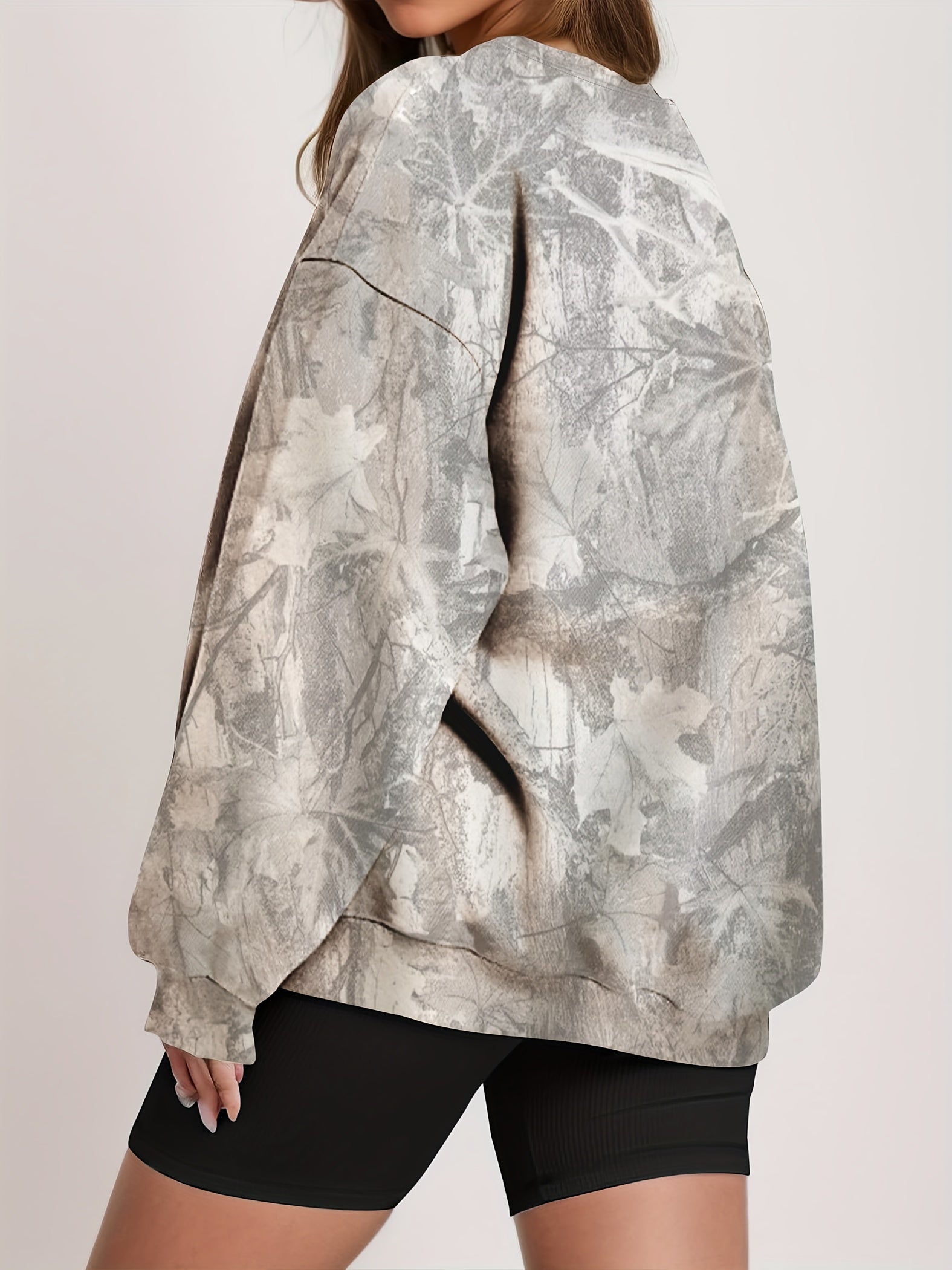 UrbanLeaf™ Sweat-shirt Oversize Camouflage pour Femme – Pull Loose à Manches Longues avec Poignets Côtelés