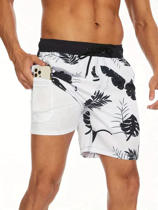 Shorts de bain pour homme avec tissu à séchage rapide et doublure de compression