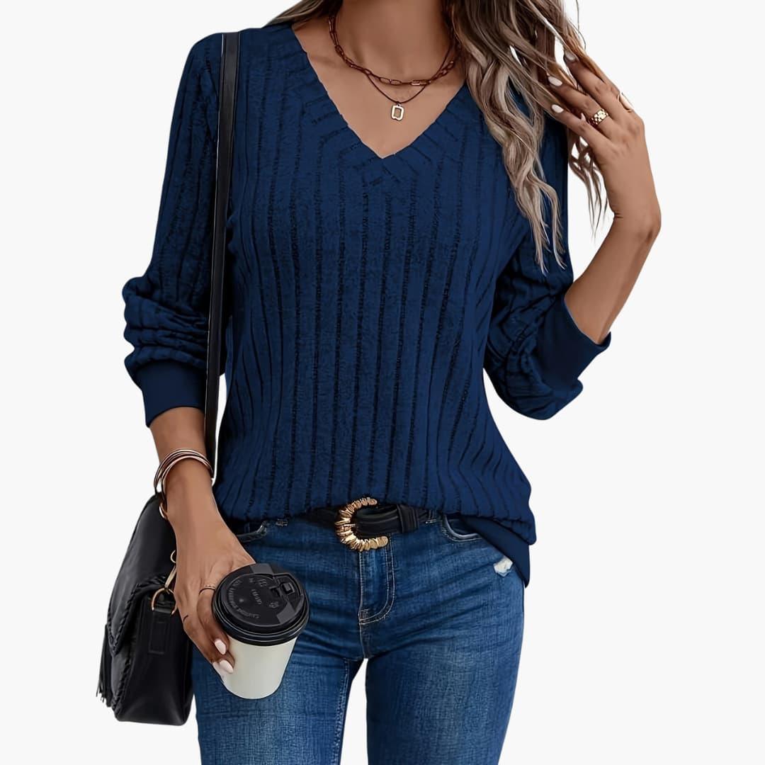Pull femme à col en V et manches longues