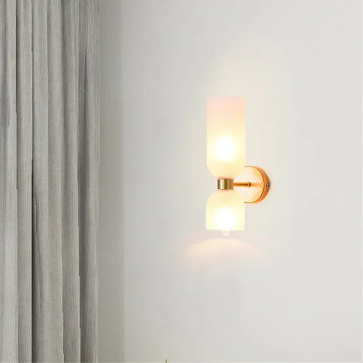 Lampe Wandlamp Glas Goud Double Kap 35cm E14 Hal Woonkamer Slaapkamer Modern Stijlvol | Sansotis