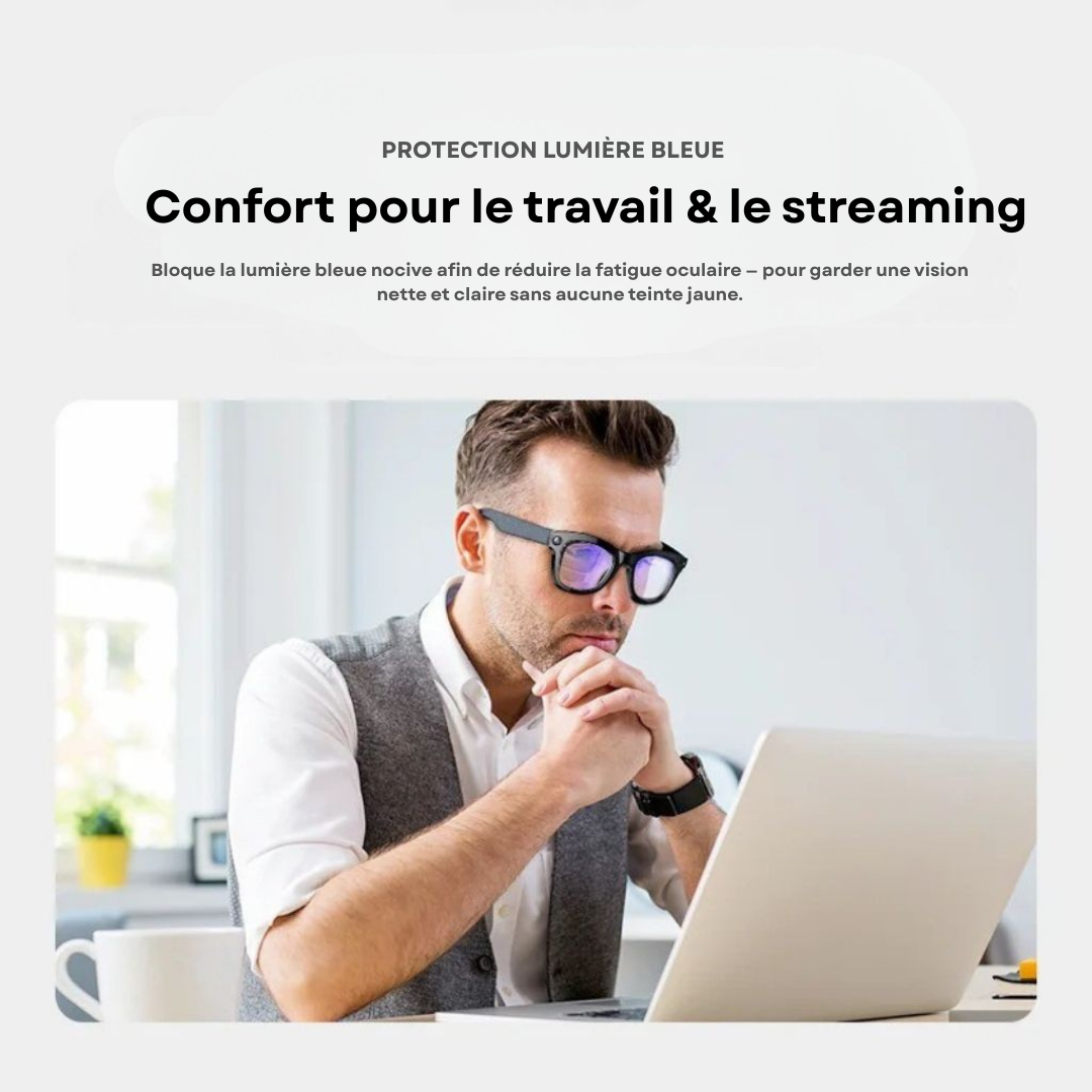 Lunettes Connectées VisionPro™ – Caméra HD, Audio Immersif & Protection Visuelle
