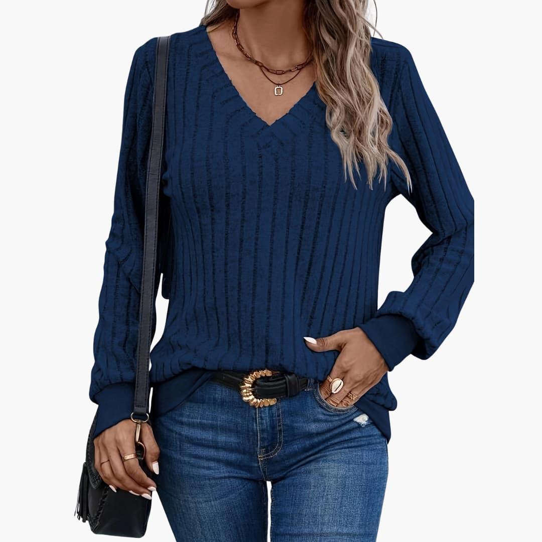Pull femme à col en V et manches longues