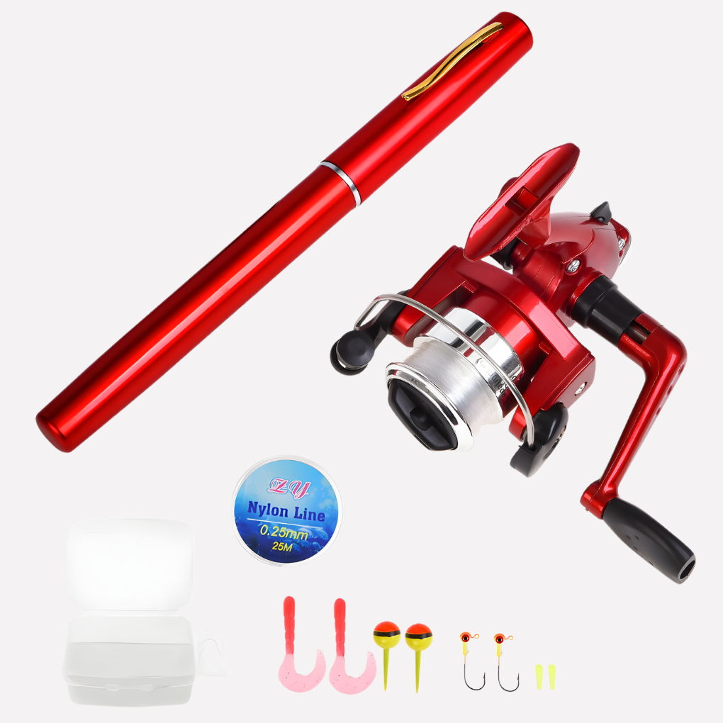Mini canne à pêche + moulinet, stylo de poche mini télescopique