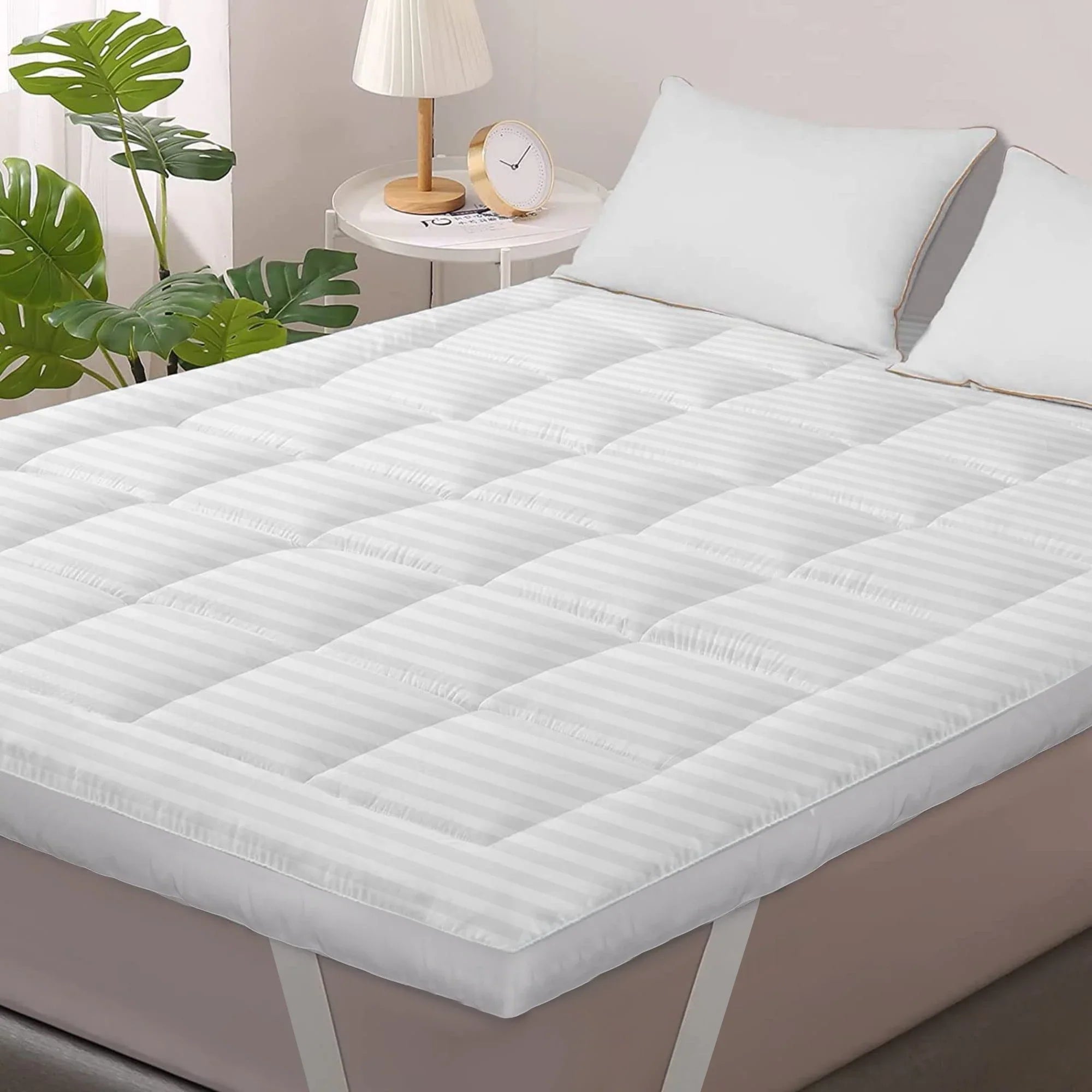Surmatelas en Microfibre à Rayures Satinées