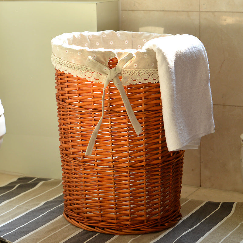 Panier à linge pour femme en matériau naturel tressé avec doublure en tissu décoratif