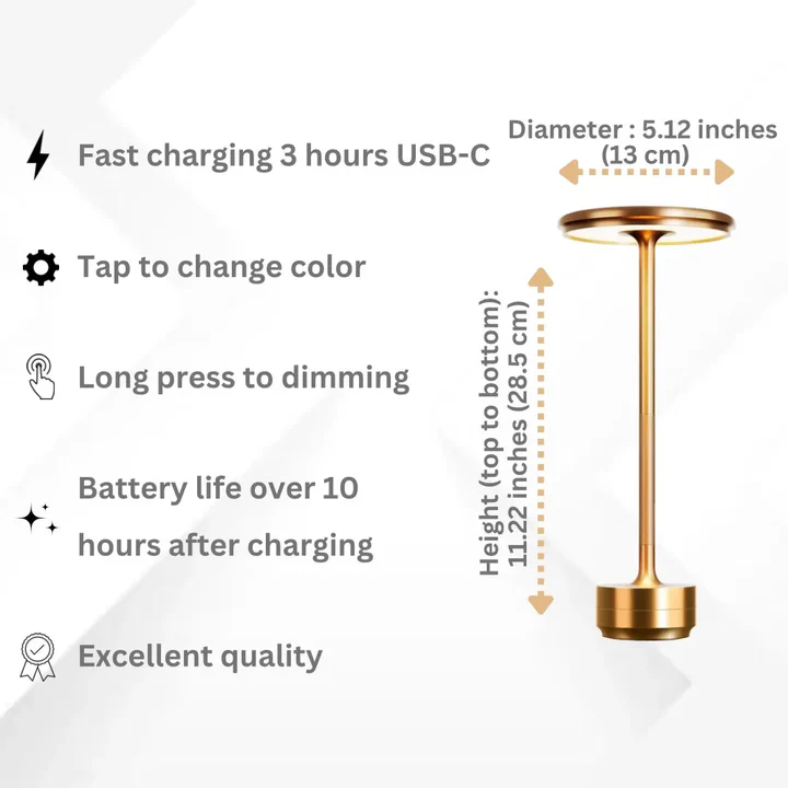 Lampe de table sans fil – Lampe de bureau étanche à intensité variable et rechargeable