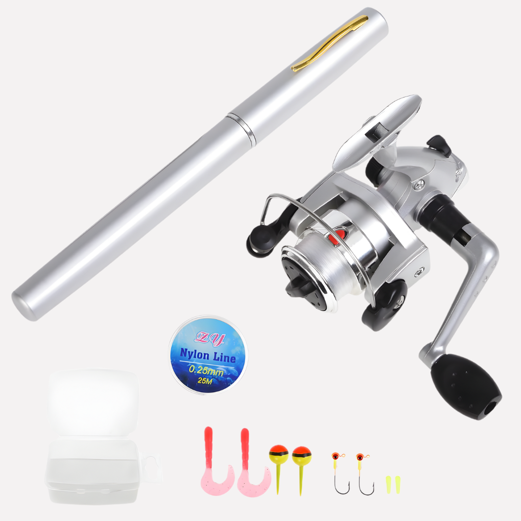 Mini canne à pêche + moulinet, stylo de poche mini télescopique