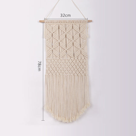Décoration murale macramé fait main en fil de coton avec tige en bois, taille 36*65, style bohème chic