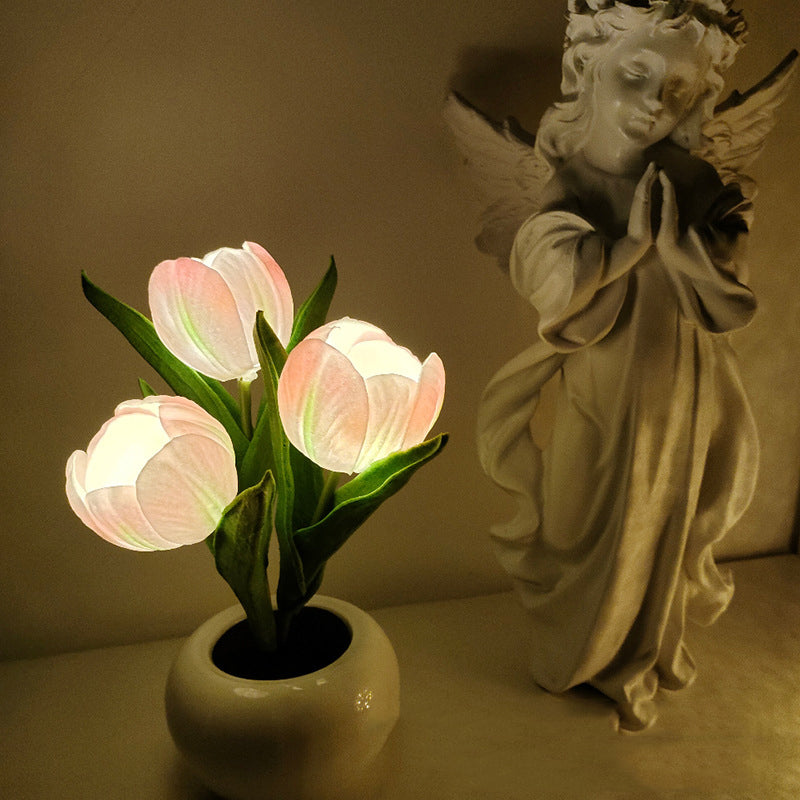 Lampe de table de chevet tulipe LED Lampe de table à fleurs