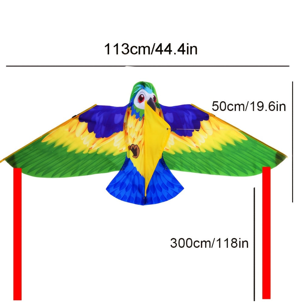 Cerf-volant perroquet avec de grandes ailes colorées et de longs rubans de queue