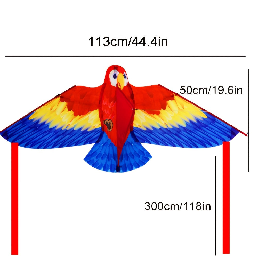 Cerf-volant perroquet avec de grandes ailes colorées et de longs rubans de queue