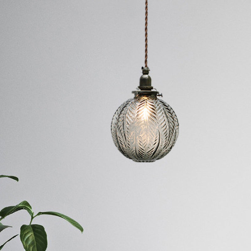Lampe suspendue en verre | Sphère à motif de plumes vintage