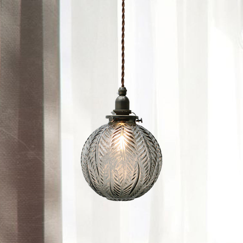 Lampe suspendue en verre | Sphère à motif de plumes vintage