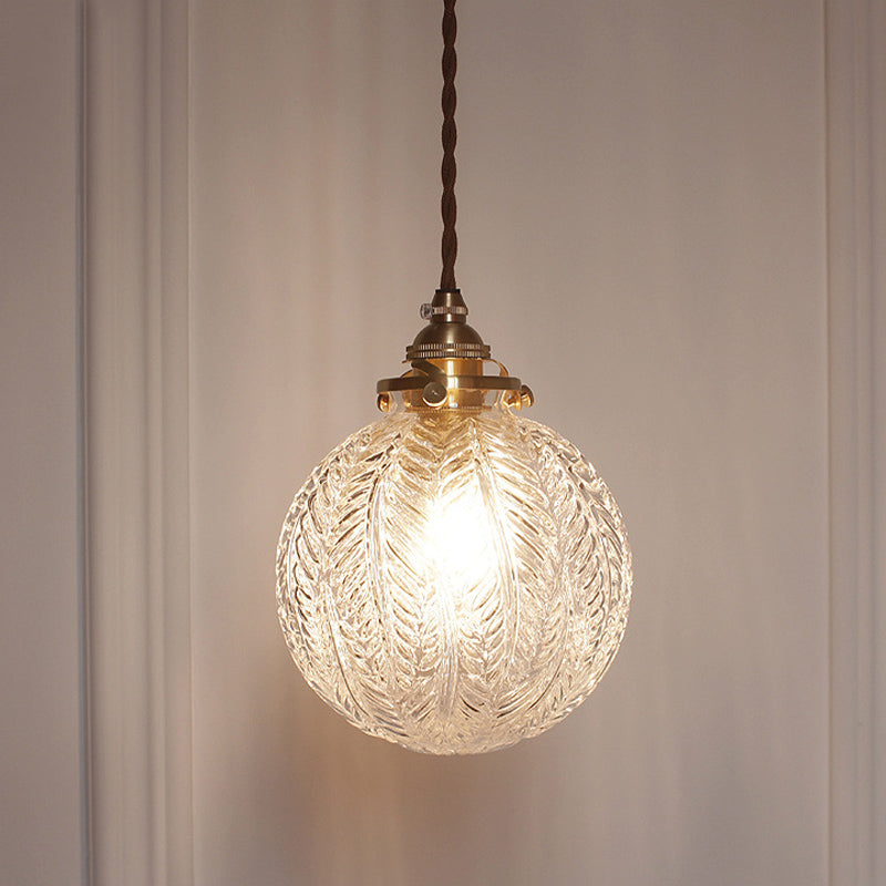 Lampe suspendue en verre | Sphère à motif de plumes vintage