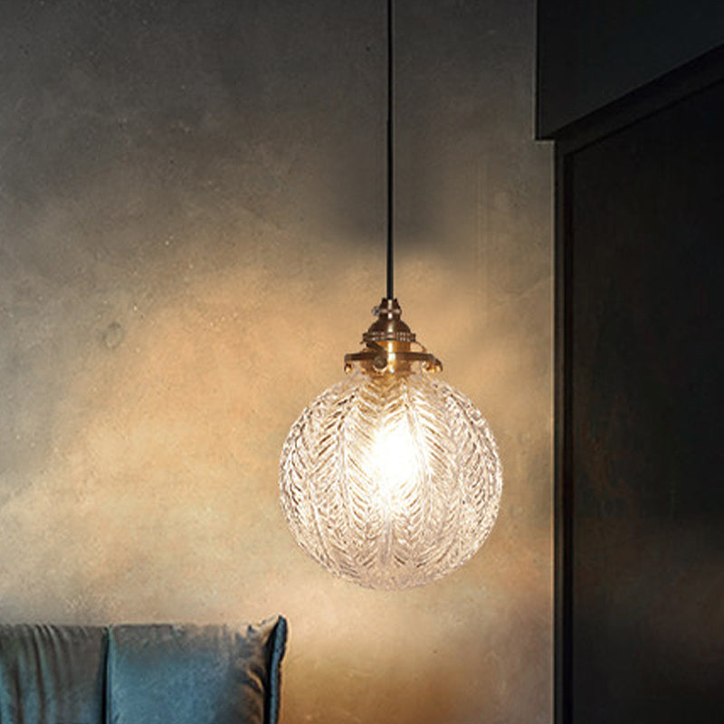 Lampe suspendue en verre | Sphère à motif de plumes vintage