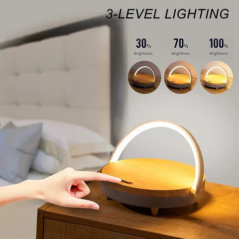 Lampe de Bureau LED avec Haut-Parleur Bluetooth et Chargeur Sans Fil - Bluetooth 5.0 - Chargement Qi 10W - Blanc