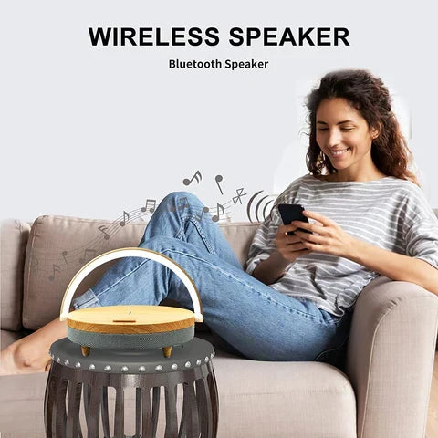 Lampe de Bureau LED avec Haut-Parleur Bluetooth et Chargeur Sans Fil - Bluetooth 5.0 - Chargement Qi 10W - Blanc