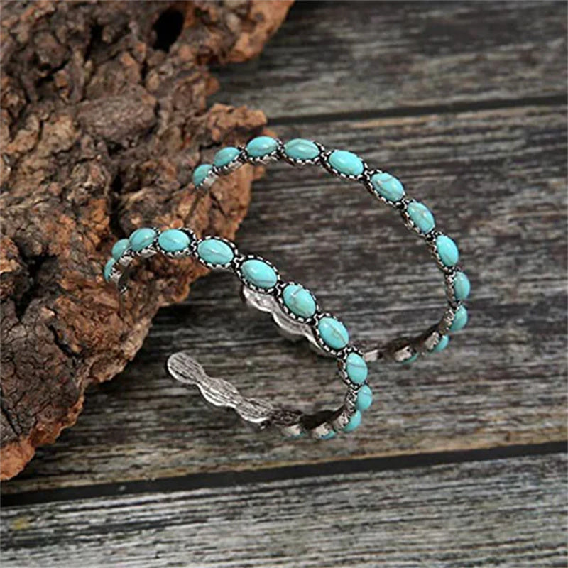 Boucles d'oreilles créoles turquoise vintage en forme de C