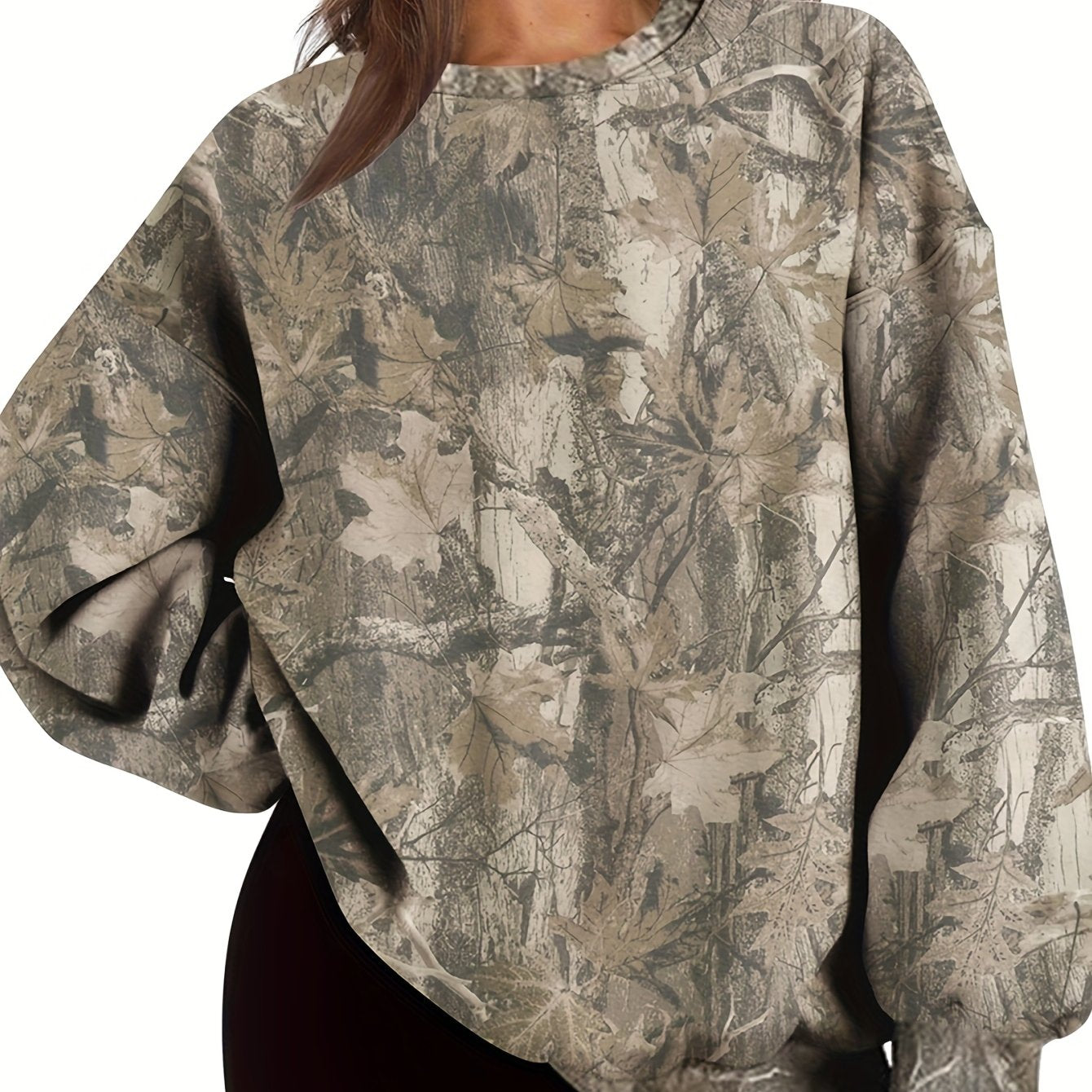 UrbanLeaf™ Sweat-shirt Oversize Camouflage pour Femme – Pull Loose à Manches Longues avec Poignets Côtelés