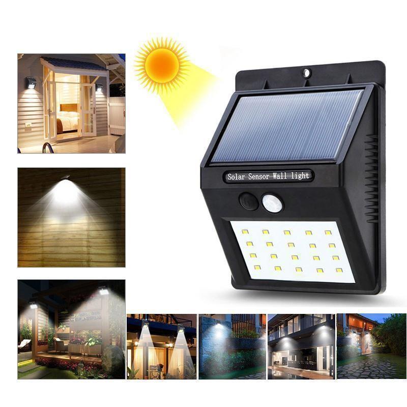 Lampes solaires d'extérieur à 20 LED, applique murale super lumineuse avec capteur de mouvement