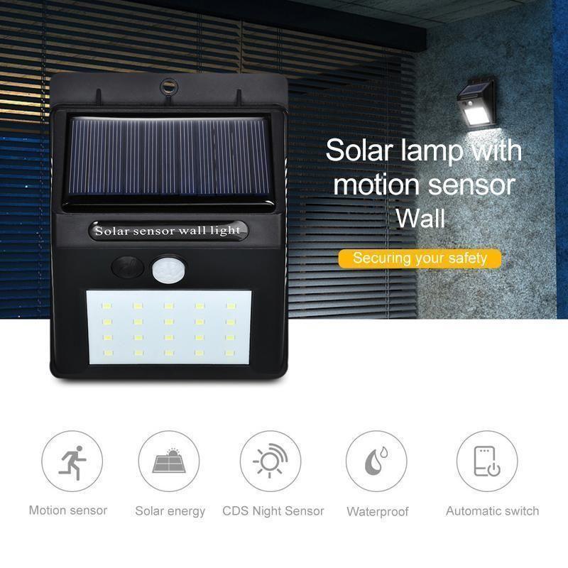 Lampes solaires d'extérieur à 20 LED, applique murale super lumineuse avec capteur de mouvement
