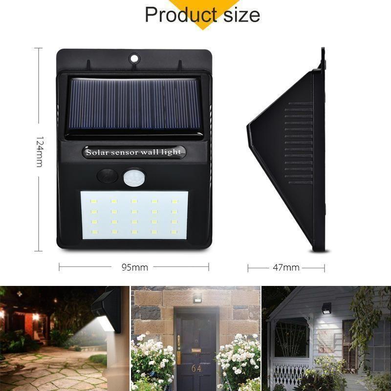 Lampes solaires d'extérieur à 20 LED, applique murale super lumineuse avec capteur de mouvement