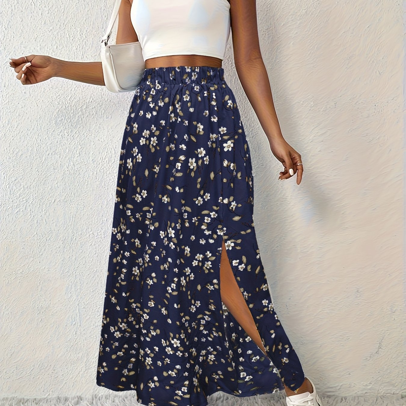 Jupe maxi d'été élégante à imprimé floral et fente légère pour femmes