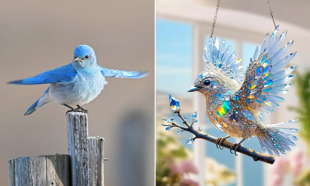 Attrape-Soleil de Fenêtre en Acrylique Décoratif Oiseau Bleu