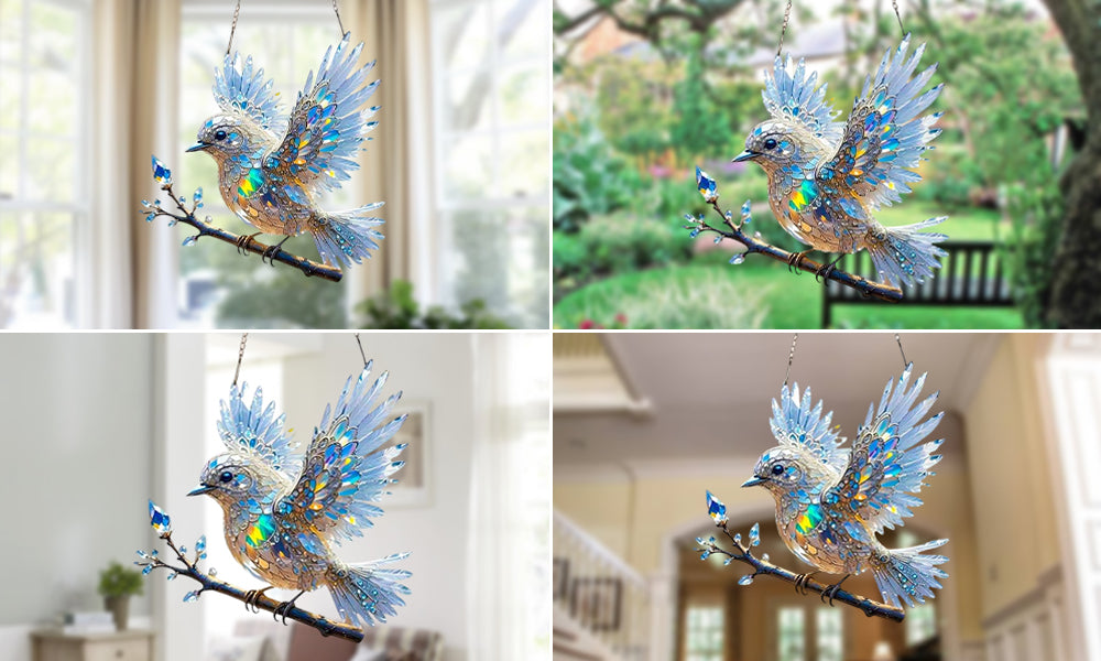 Attrape-Soleil de Fenêtre en Acrylique Décoratif Oiseau Bleu