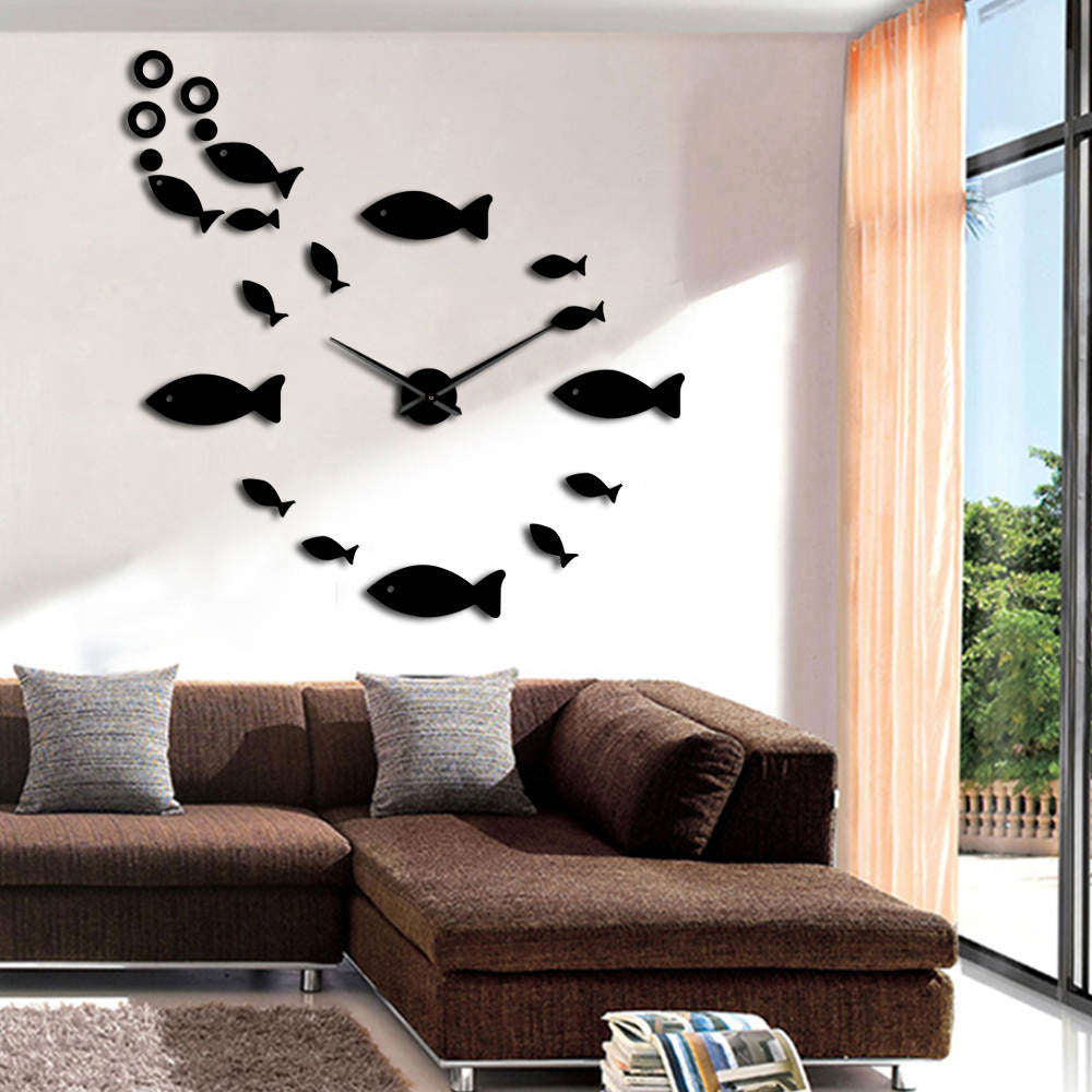 Horloge murale de poisson moderne | Conception acrylique noire
