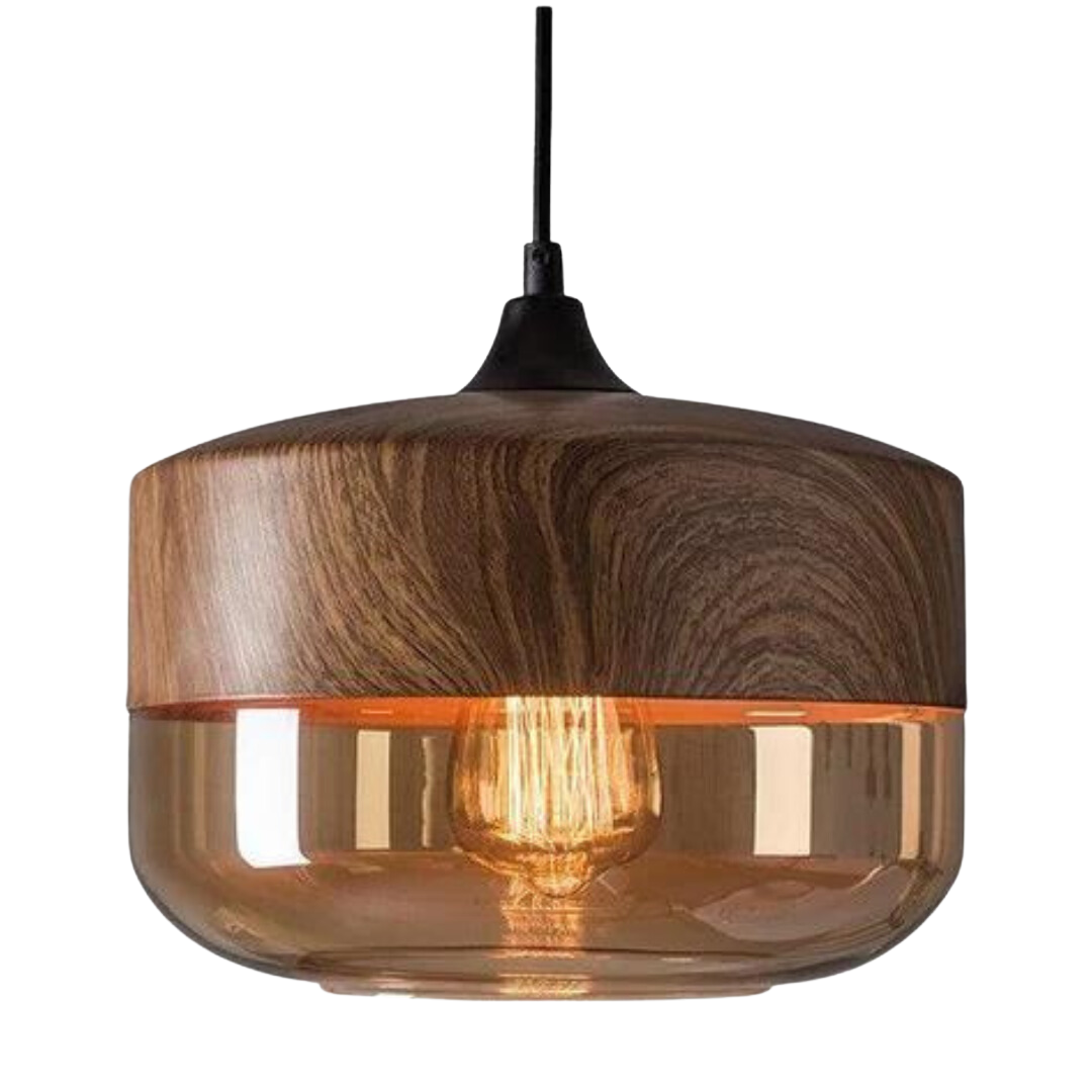 Lampe suspendue scandinave en verre aspect bois – Éclairage design chaleureux pour salon et salle à manger | Sansotis