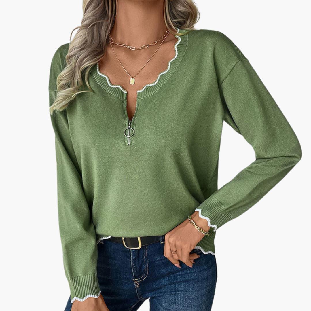 Pull pour femme avec fermeture éclair décorative et détails volants