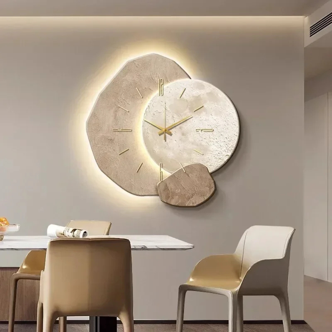 Horloge murale LED en bois naturel – design moderne à éclairage d'ambiance doux
