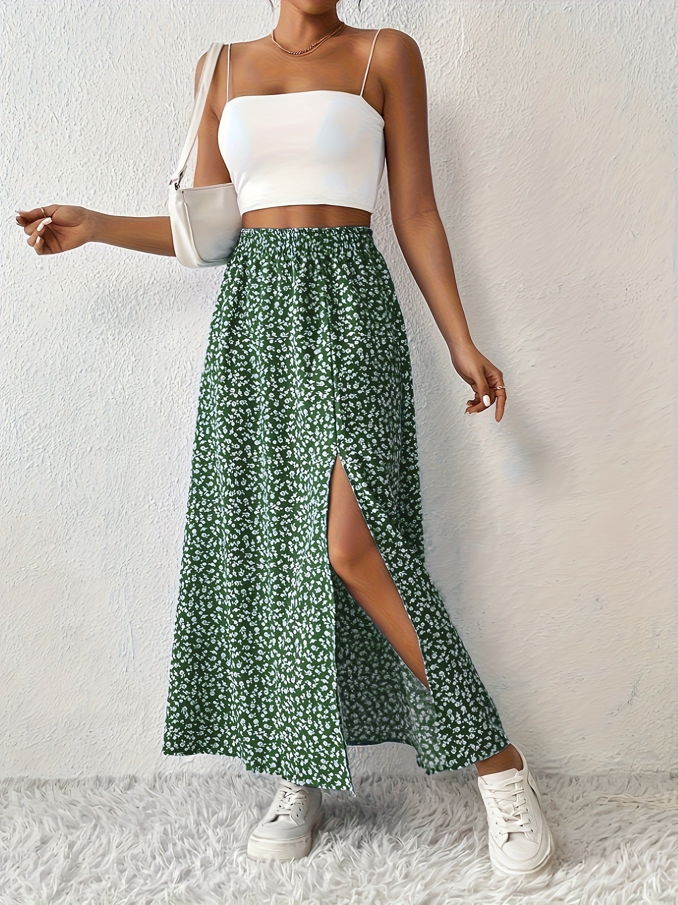 Jupe maxi d'été élégante à imprimé floral et fente légère pour femmes