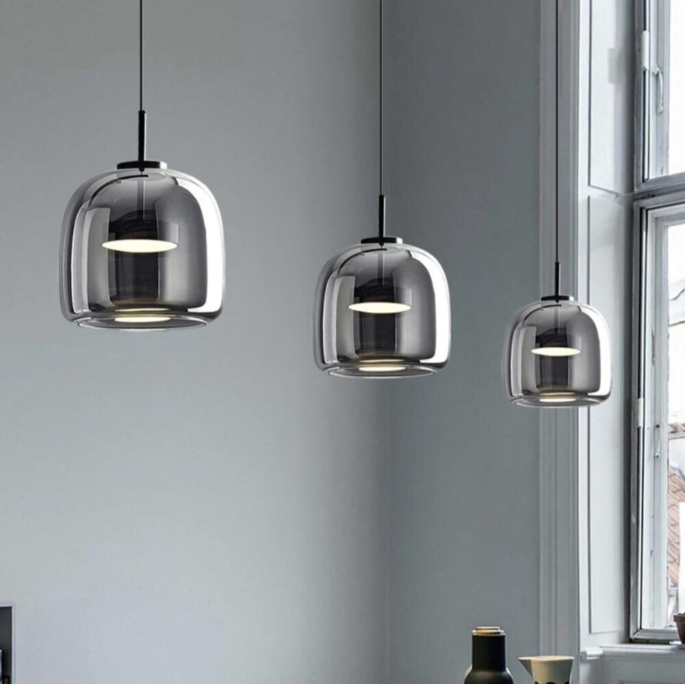 Lampe suspendue verre noir scandinave nordique LED E27 16cm suspension cuisine salon luxe | Sansotis