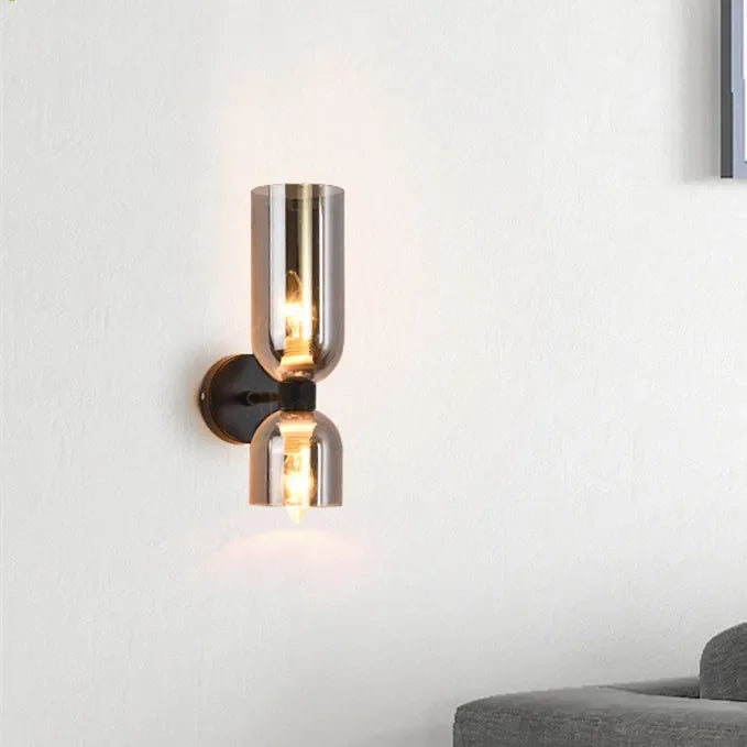Lampe Wandlamp Glas Goud Double Kap 35cm E14 Hal Woonkamer Slaapkamer Modern Stijlvol | Sansotis