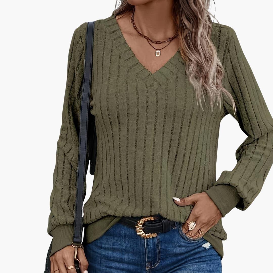 Pull femme à col en V et manches longues