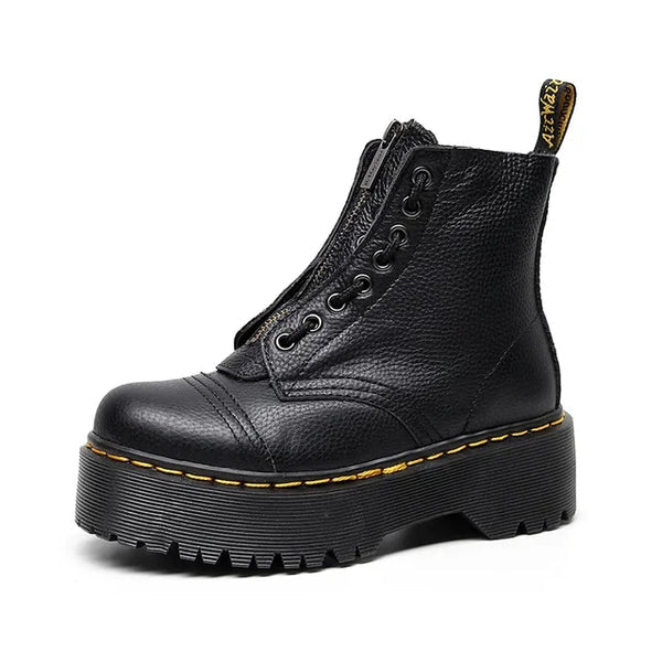 Bottes pour femmes en cuir à semelle épaisse