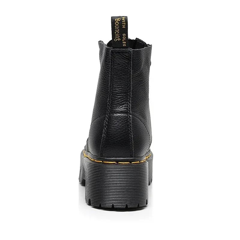 Bottes pour femmes en cuir à semelle épaisse