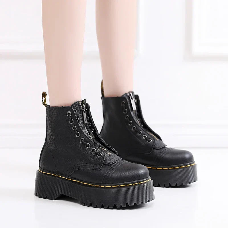 Bottes pour femmes en cuir à semelle épaisse